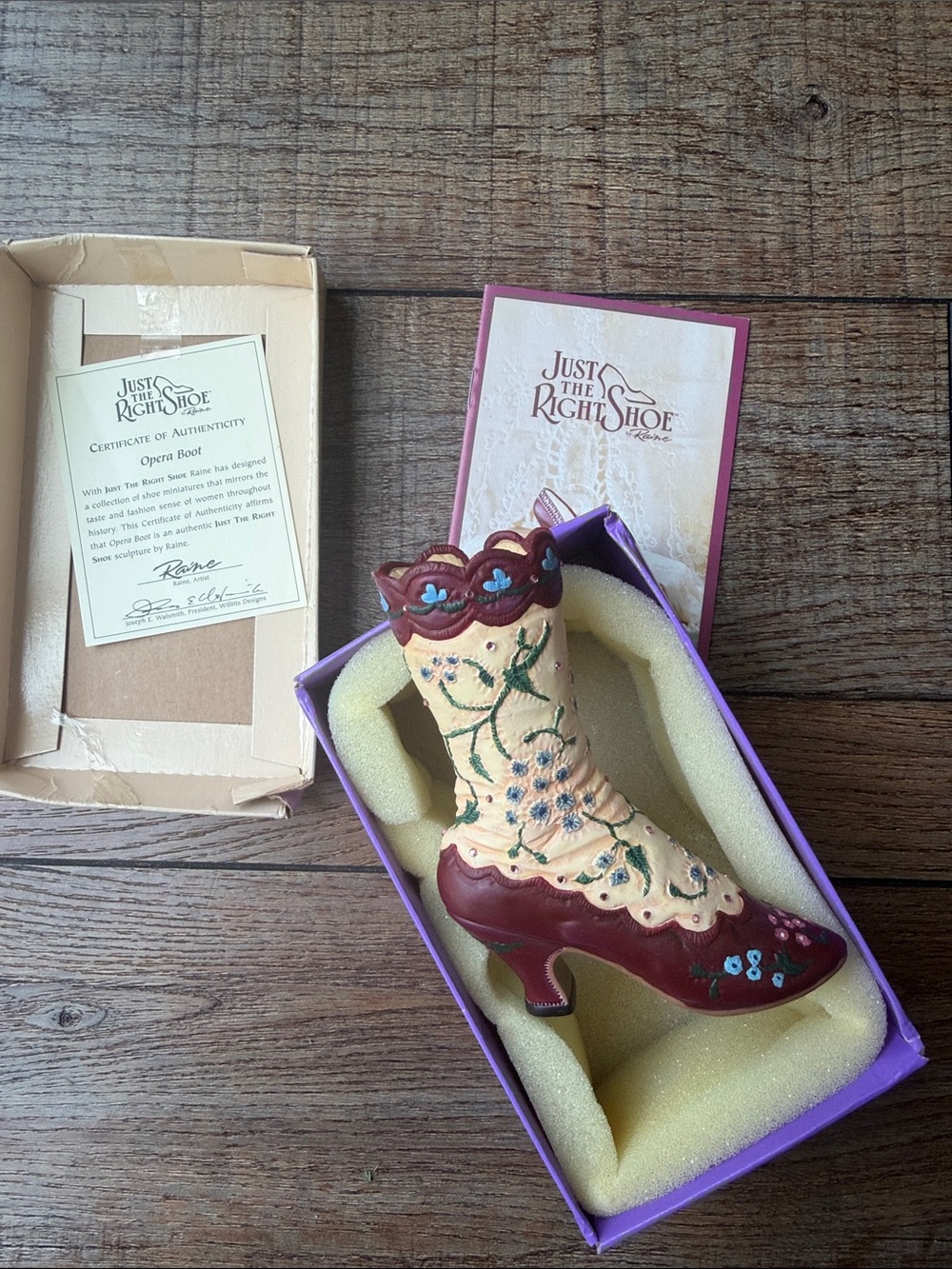 Just the Right Shoe Women’s Decorative Opera Boot - Cream and Burgundy 1998